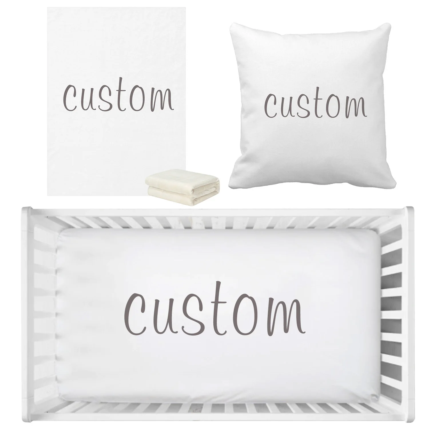 Ensemble de literie personnalisé pour bébé protègematelas coussin et couvertures 3 pièces style moderne tissu 