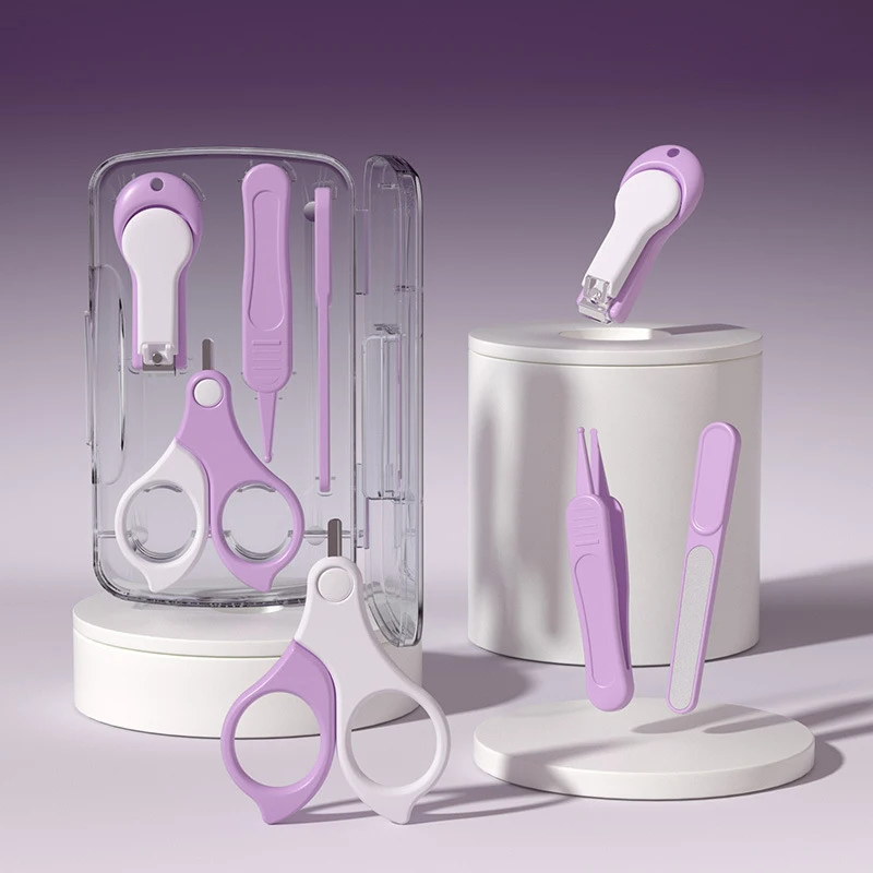 Kit de soins des ongles bébé 4 pièces Coupeongles sûr Pince Accessoires Manucure Portable Étui Violet