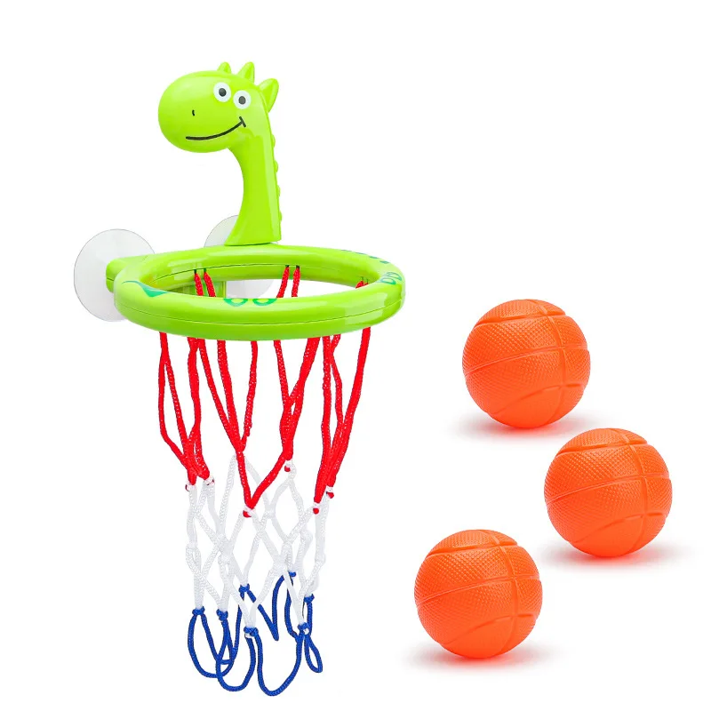 Jouet de bain écofriendly pour bébé panier de basket en plastique ABS cerceau dinosaure 3 balles en nylon sécu